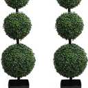 momoplant Artificial Topiaries Ball Tree Outdoor, 3.3ft Fake Topiary Triple Ball Boxwood Trees(2 Pieces), Faux Shrubs Plants Potted Green Decorative Indoor Porch or Garden40inch