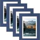 4x6 Picture Frame Set of 4, High Definition Real Glass, Display Pictures 3.5x5 with Mat or 4x6 Without Mat, Gallery Wall Hanging or Tabletop Photo Frames, Blue