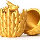 3D Printed Dragon Egg - Gold - Large 12" Flexible Crystal Dragon Inside, Flexible Desk Pet Figure, Animals Fidget Toy, Fantasy Graduation Gift for Kids, Teens & Dragon Lovers