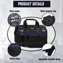 FASTECH 22 Inch Tool Bag, Waterproof Wide Mouth Tool Kit, Heavy Duty Tool Bag Organizer With Shoulder Straps and Molded Base, Tool Storage Package For Screwdrivers, Pliers, Nut Drivers (DarkBlue22IN)