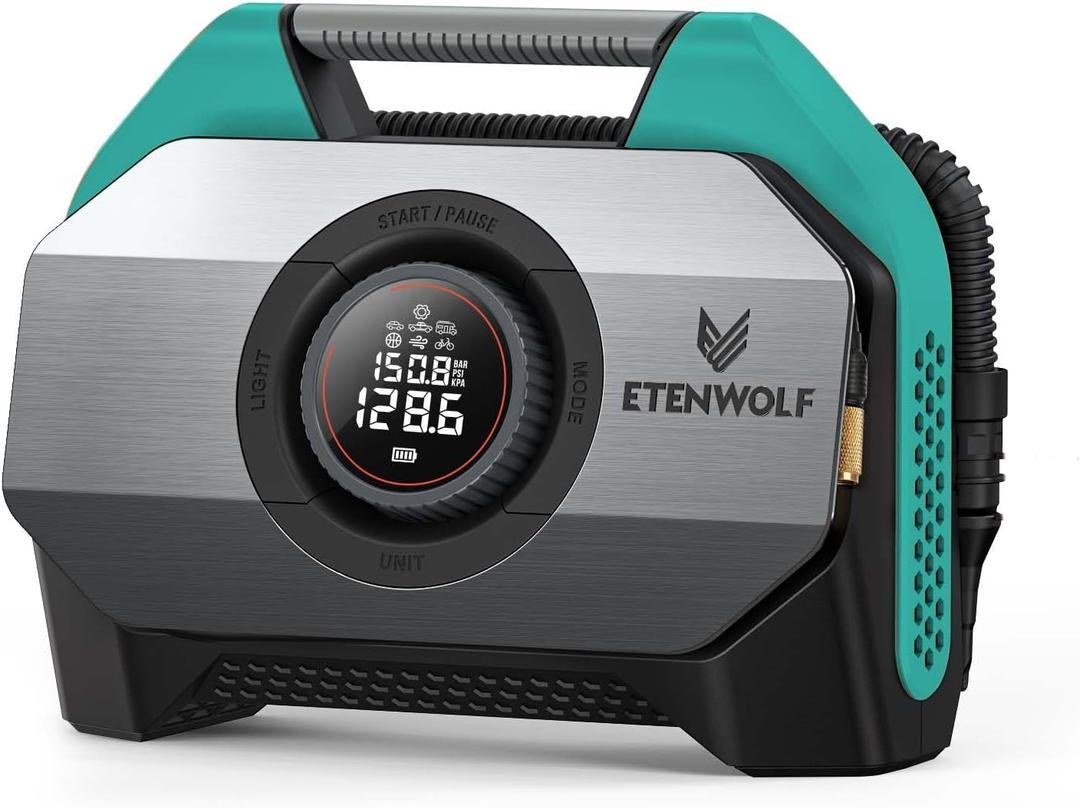 ETENWOLF Vortex S6 Tire Inflator Portable Air Compressor for Heavy-Duty Vehicles, Cordless Air Pump for Car & Inflatables with 19200 mAh Battery, 100% Duty Cycle & Dual Cylinder Bike Pump, Dark Cyan