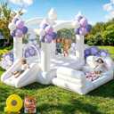 White Bounce House for Kids 3-8, Inflatable Bouncy House with Air Blower Slide Ball Pit Jumping 100 Balloons, Outdoor and Indoor Bouncy Castle for Party Birthday Wedding Event (10x6x6FT)