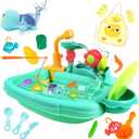 Kids Play Sink with Running Water, Mini Water Table, Water Toys, Upgraded Faucet and Play Dishes, Children Electric Dishwasher Playing Toy, Kitchen Sensory Toy Sets for Girls and Boys