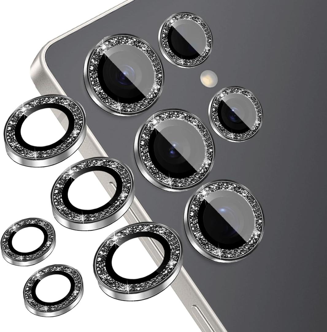 Compatible for Samsung Galaxy S23 Ultra Camera Lens Protector (5-Pack) - Sparkling Glitter Bling, Anti-Scratch Camera Cover with 9H Tempered Glass for Women, Case Friendly, (Black)