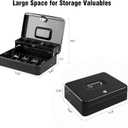 KYODOLED Locking Cash Box with Top Lock,Money Box with Cash Tray,4 Bill/5 Coin Slots,Lock Safe Box with Key,Money Saving Organizer,11.81Lx 9.45Wx 3.54H Inches,Black XL Large