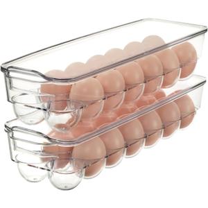 Set of 2 Egg Holder Tray for fridge with Lid Clear, Plastic Egg Organizer Container For Refrigerator, Home Organization and Storage