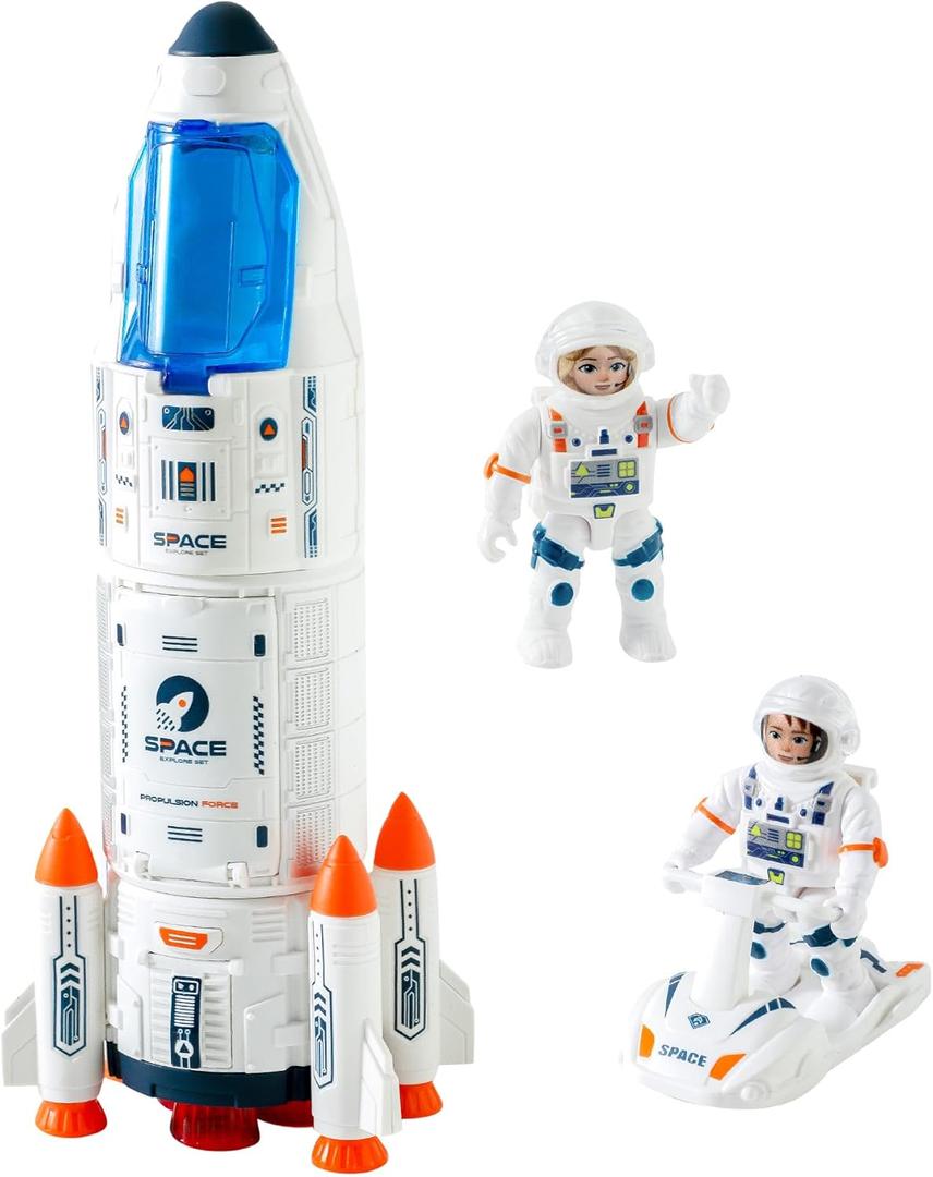Wbzle Rocket Ship, Space Shuttle Astronaut & Space Adventure Toys,Science Educational Rocket Toys for Kids 3-5 - Lights/Music/Spray