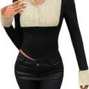 Women's Striped Button Front Collared Blouse Shirts Long Sleeve Slim Fit Asymmetrical Hem Work Tops (Black, XS)