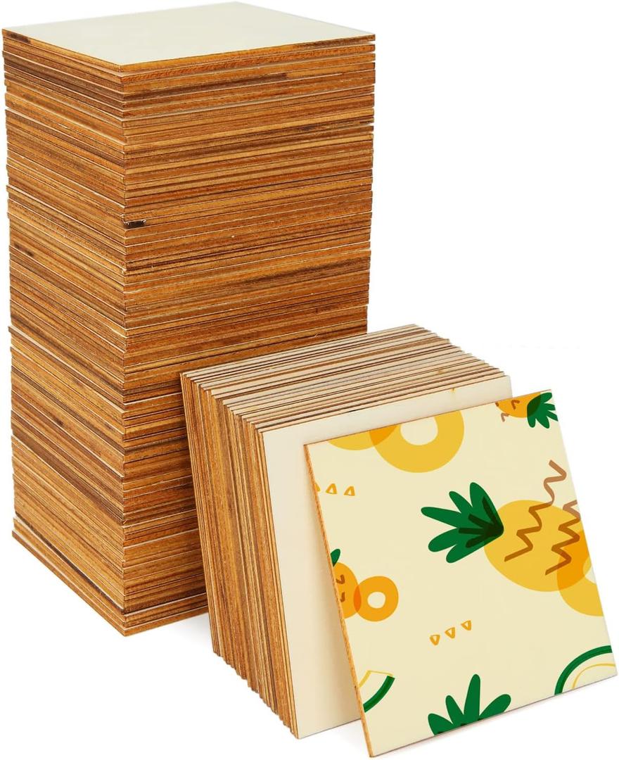 100 Pieces 4x4 Inch Wood Squares Unfinished Basswood Plywood Wooden Sheets 1/8 inch Thick Blank Wood Squares for Crafts Painting Scrabble Tiles Mini House Building Wooden Plate Architectural Model
