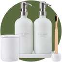 MaisoNovo Stone Bathroom Toothbrush Holder Set - Qtip Holder, Cotton Ball & Cotton Rounds Holder, Countertop Toothbrush & Toothpaste Cup W/Stand & Tray, Qtip Container, 2 Soap Dispenser - White