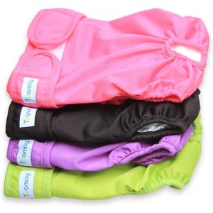 Teamoy 4pcs Washable Female Dog Diapers, Reusable Doggie Diaper Wraps for Female Dogs, Super-Absorbent and Comfortable, Large (L1 (Pack of 4), Black+ Purple+ Green+ Rose Red (4pcs))