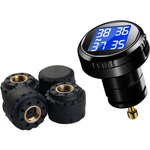 VESAFE Wireless Tire Pressure Monitoring System (TPMS) for Small Size 4-tire Vehicles, Including 4 External Cap sensors (0-87PSI) (round display)