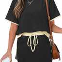 Opemiby Fashion Summer Two Piece Set Crewneck Tshirt and Short Sets Minimalist Design No Pockets Cruise Outfit for Going Out Polished Brunch Coffee Beach Vacation Travel Airport Black M