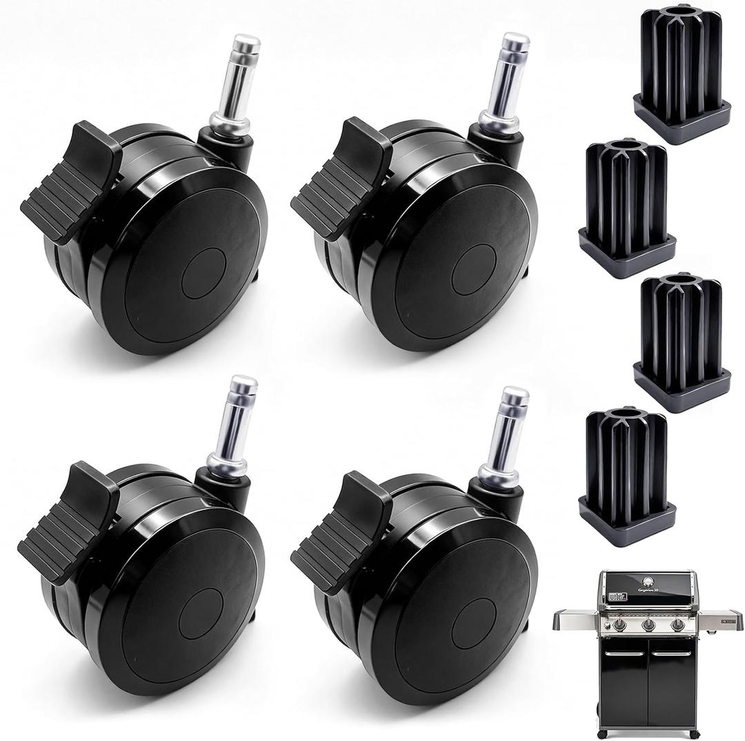 4 Pack 70360 Locking Caster With Insert for Weber Spirit, Genesis 300 Series, Locking Caster Replacement 70360, Grill Wheels for Genesis 300 400 E400, 67445 8 Inch Wheels for Genesis II LX Grill Parts
