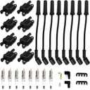Set of 8 UF413 Square Ignition Coils Pack & Spark Plugs & Wires Set Fit for Chevy Silverado for GMC Envoy Sierra Yukon for Cadillac Escalade CTS Savana 4.8L 5.3L 6.0L V8 12611424, 12570616