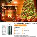 2 x Battery Christmas Lights with Remote, 66ft 200LED Fairy Lights Battery Operated with Timer 8 Modes Waterproof for Outdoor Party Holiday Xmas Christmas Trees Decoration (Warm White)