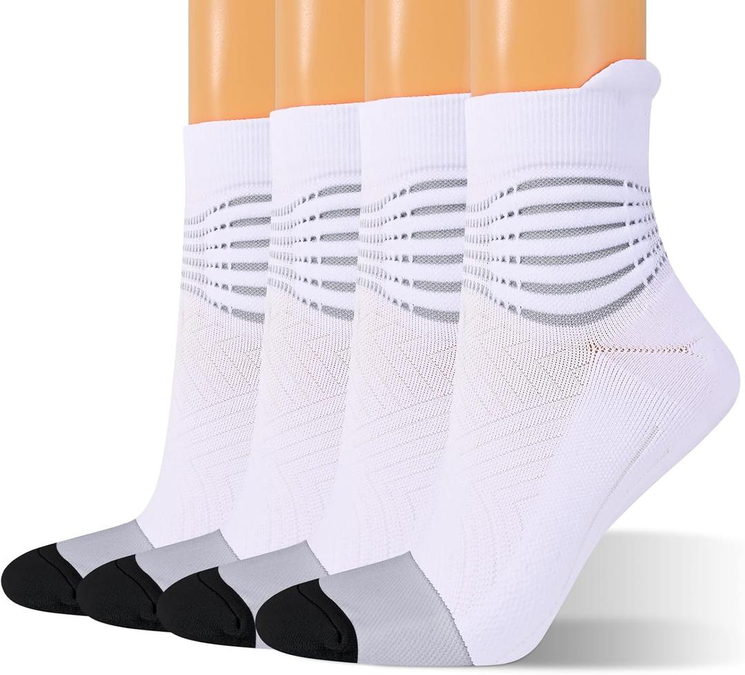 IRAMY Compression Ankle Support Socks Women - Wicking, Cushioned Athletic, Plantar Fasciitis Relief 2/3/6 Pairs (Small, White(2 Packs))