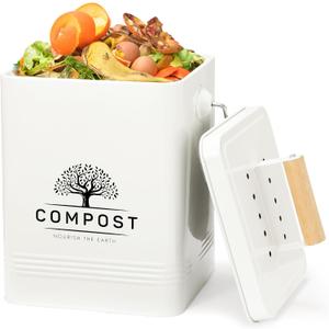 PERFNIQUE Kitchen Compost Bin, 1.7 Gallon Countertop Compost Bin with Lid, Indoor Compost Bin Includes 2 Carbon Filters, Small Compost Bucket, Food Waste Bin for Kitchen with Trash Bags (Cream White)