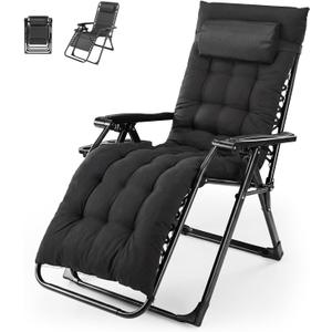 NEWBULIG Zero Gravity Chair, Folding Patio Recliner with Cup Holder Trays | Portable Lounge Chair with Removable Cushion for Beach & Camping, Black