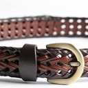 Women's Braided Genuine Real Leather Narrow Belt Adjustable Casual Waist Strap for Jeans Dresses Everyday Outfits