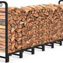 Amagabeli 8ft Firewood Log Rack Outdoor Heavy Duty Logs Holder for Fireplace Indoor Outdoor Adjustable Wood Racks for Fire Wood Holder Metal Pile Stand Storage Stacker Organizer Black