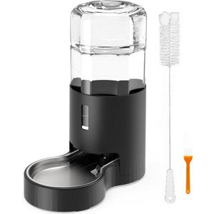 7L Automatic Dog Water Dispenser Bowl, Gravity Pet Water Dispenser with Stainless Steel Bowl, No Spilling Large Capacity Water Feeder for Dogs Cats (7L Without Filter Black)