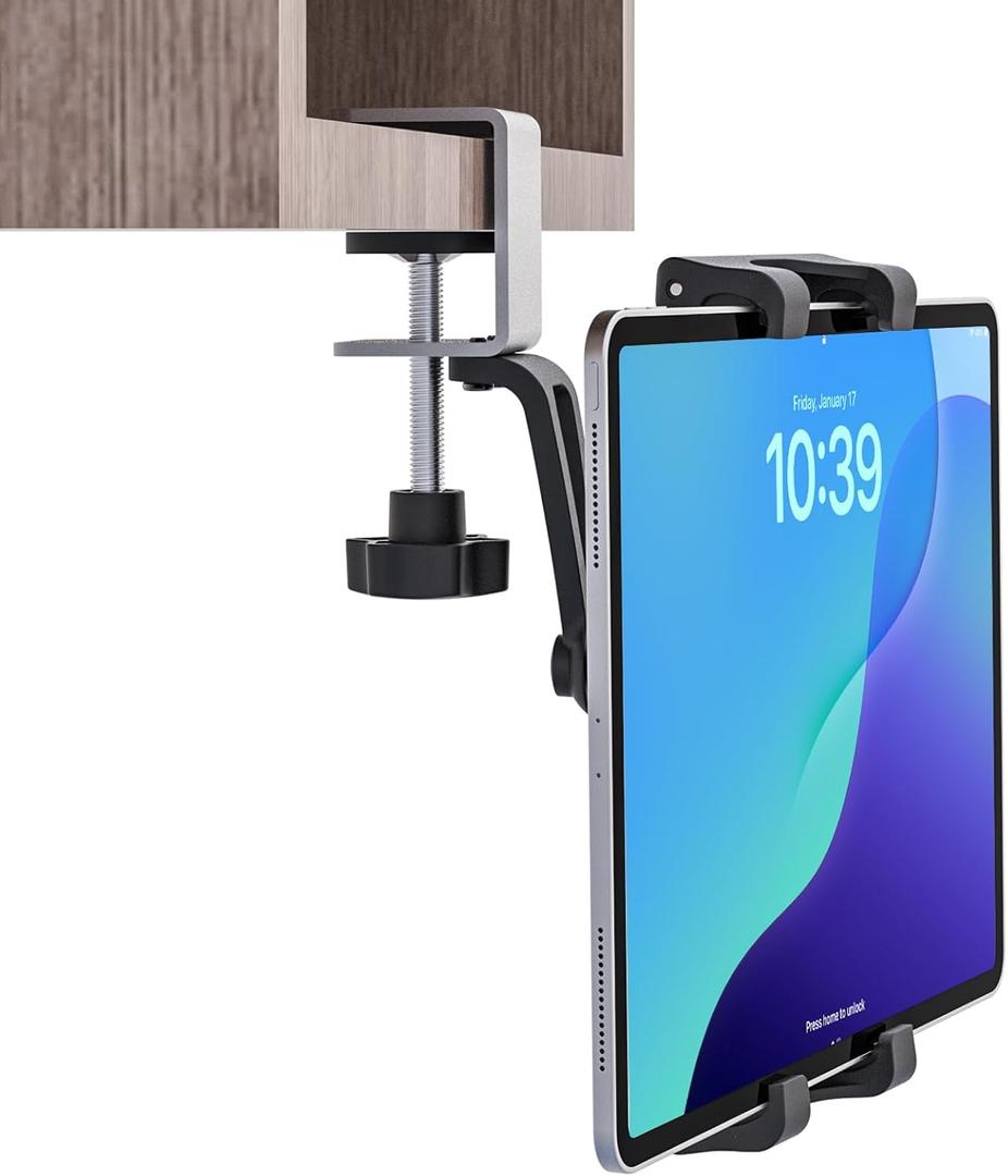 Under Cabinet Tablet Holder, Kitchen Tablet Mount with Sdurdy Metal Clamp Base, Desk Tablet Holder for 5.5-13" iPad Pro Air Mini, Galaxy Z Fold, Fire HD, Surface Pro etc