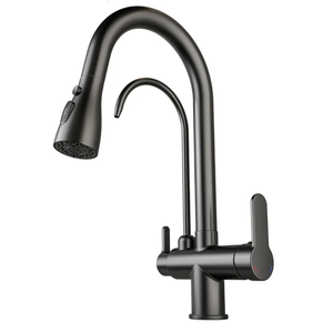 Kitchen Sink Faucet with Pull - Down Sprayer, 2 - Handle 3 - in - 1 Kitchen Sink Filter Faucet, Cold and Hot Mixer Drinking Water Faucet (Black-02) Kitchen Sink Faucet with Pull - Down Sprayer, 2 - Handle 3 - in - 1 Kitchen Sink Filter Faucet, Cold and Hot Mixer Drinking Water Faucet (Black-02)