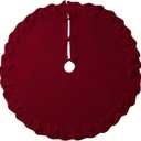 Red Christmas Tree Skirt 48 Inch Ruffled Red Round Christmas Tree Mat Acrylic Fiber for Xmas Home Party Decorations