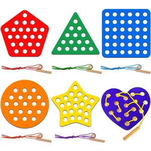 6 Pcs Lacing Toy Toddlers, Geometric Wooden Threading Toys, Educational and Learning Montessori Activity Baby and Kids, Fine Motor Skill Toys, Pumpkin, Corn, Tomato, Eggplant, Broccoli, Carrot