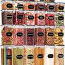 PRAKI 30 Pack Airtight Food Storage Containers for Kitchen Pantry Organizers and Storage, Plastic Kitchen Storage Canisters with Lids,Cereal, Flour & Sugar Containers - Labels, 6 Spoon & Marker (Black-30 Piece)