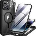 Miracase Magnetic for iPhone 14 Pro Case 6.1 inch, (Compatible with MagSafe) Upgrade FullBody Clear Phone Bumper Case with Builtin 9H Tempered Glass Screen Protector, Black
