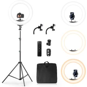 Aureday 22" Big Ring Light with 72" Sturdy Tripod Stand and Sandbag, 65W Large Studio Ringlight with Remote & Phone Holders for Photography/TikTok/YouTube/Tattoo/Barber/Video Recording (BLACK)