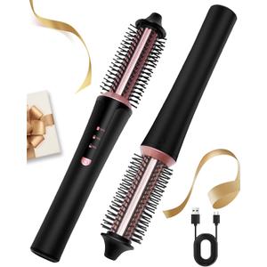 Cordless Curling Brush,4000 mAh USB Cordless Hair Curler with 3 Temp Setting Mini Travel Curling Iron Rechargeable, Ceramic Battery Powered Curling Iron (Black)