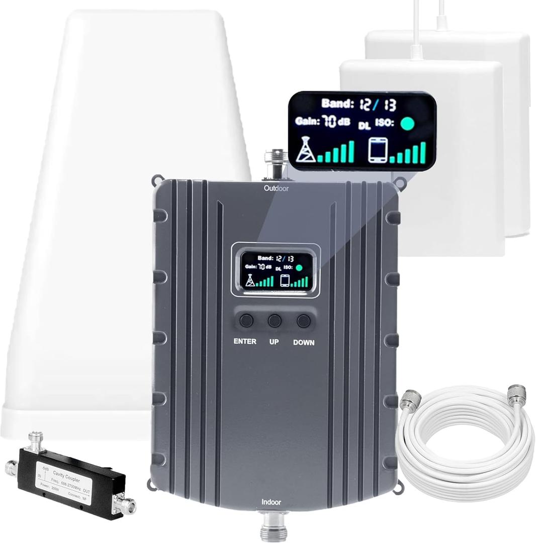 Cell Phone Booster for Home Office, Up to 7000 Sq.Ft, Cell Phone Signal Booster for Band 66/2/4/5/12/17/13/25,Boost 5G 4G LTE 3G Data for All U.S. Carrierst, FCC Approved (gray)