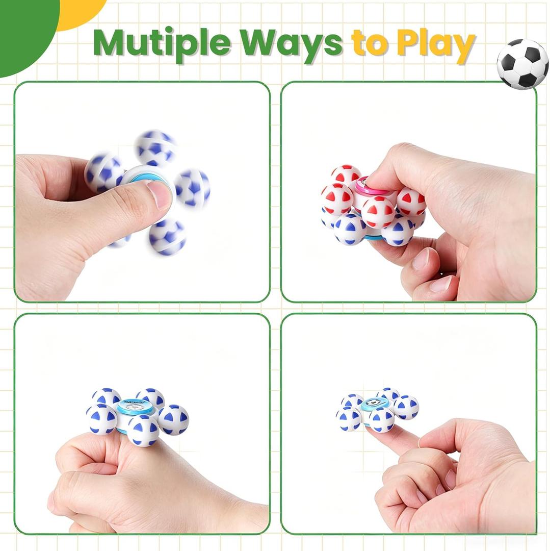 Soccer Fidget Spinner 2.3'' High-Speed Silent Sensory Toys for Kids & Adults, Stress Relief Finger Spinners Bulk, Soccer Party Favors, Goodie Bag Stuffers, Classroom Prizes