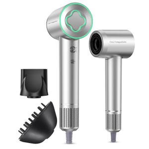 Hair Dryer - 150000 RPM High-Speed Brushless Motor Negative Ionic Blow Dryer for Fast Drying, Low Noise Thermo-Control Hair Dryer with Diffuser and Nozzle, Silvery