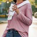 Gardenwed Long Sleeve Shirts for Women Striped Crewneck Loose Fit Basic Tops 2025 Fall T-Shirt (Red, S)