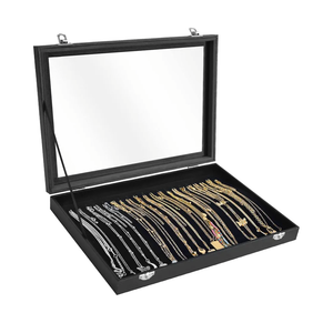 Jenseits Necklace Organizer Box, Tray with Clear Lid, Velvet Dustproof Necklaces Holder Storage Display Case, 20 Hooks Glass Top Jewelry Tray Drawer Insert for Pendant Bracelet