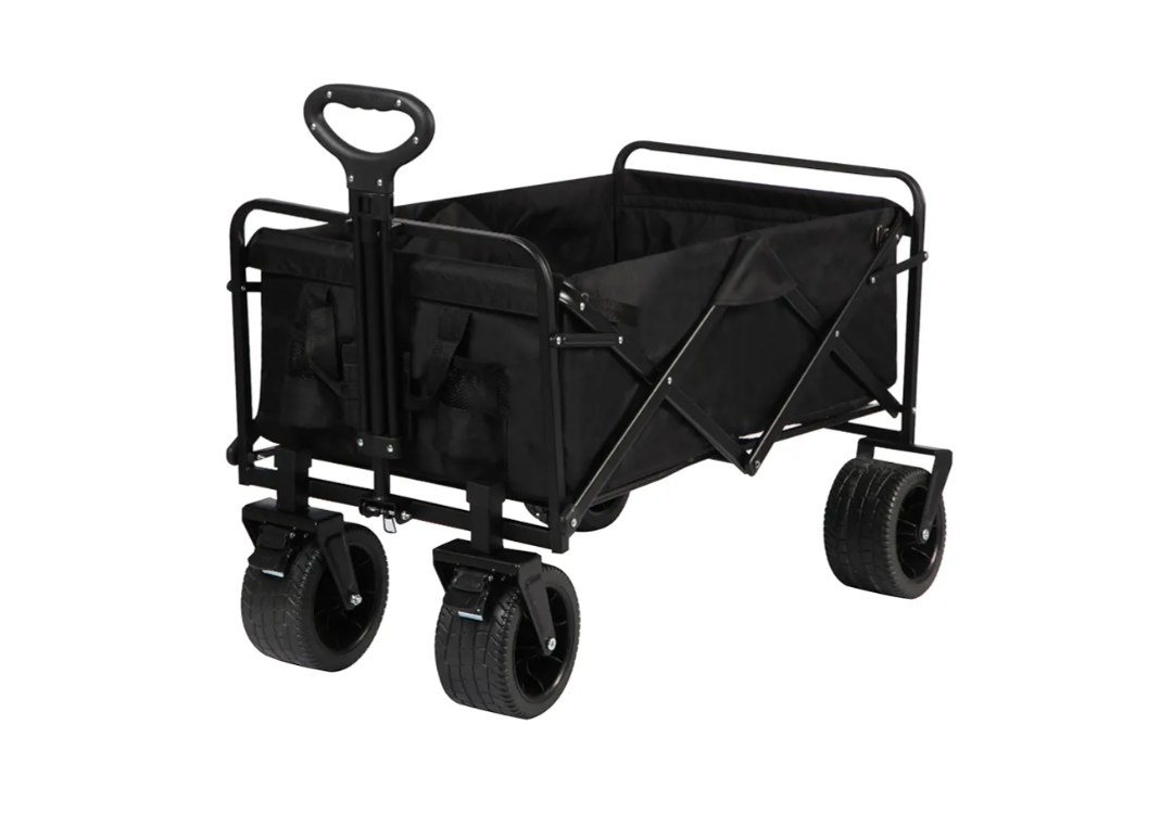 Heavy-Duty Folding Collapsible Wagon with Big Wheels - Robust Construction, Spacious Interior, Adjustable Rolling Carts, Outdoor Folding Camping Wagons, Portable Utility Cart (Black) 52x16x67.5cm