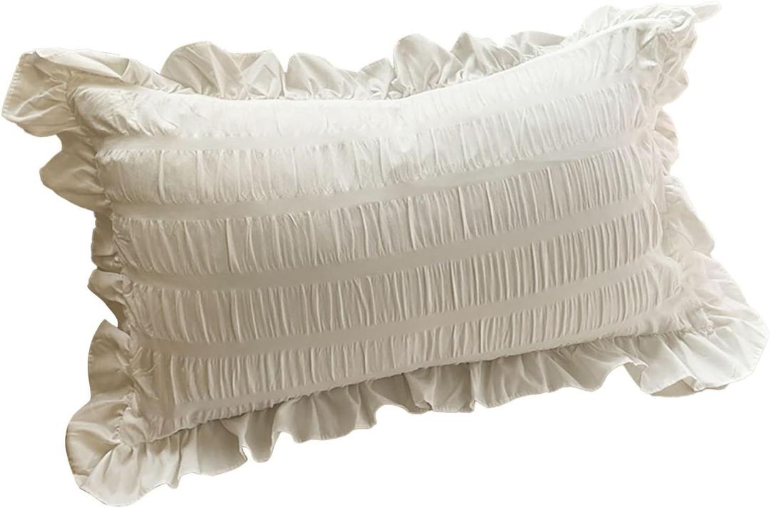 Ruffles Pillow Covers Body Pillow Cover Embroidered Pillow Boho Chic Decor White Ruffle Pillow Shams for Dormitory Bedroom Student Pure Color (48x74cm/18.9x29.1in)