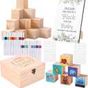 78 Pcs Baby Shower Blocks Game Kit with 50 Blank Wooden Blocks for Guests to Decorate, 24 Acrylic Markers & Guide Sign and Wooden Box for Baby Shower Activities Gender Reveal Party Decorations