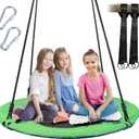 40 Inch Saucer Tree Swing for Kids, Outdoor Round Swing with Hanging Straps & Adjustable Ropes, Easy Assembly (Green)