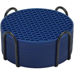 Silicone Coasters Set of 8 with Holder,Coasters Drinks,Beer,Coffee Coasters,Suitable Kinds Cups,Hot or Cold,Anti-SLI,Non-Stick,Anti-Overflow Tabletop Protection and Decor (8 Pcs, Navy Blue)