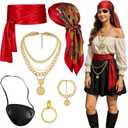 Yaliuliu Pirate Costume Accessories Set for Women &Men Head Scarf, Satin Sash, Belt & Accessories for Halloween, Cosplay, Party Dress Up Red