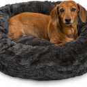 Best Friends by Sheri The Original Calming Donut Dog Bed for Small Dogs up to 25 lbs, Lux Faux Fur, Mink Dark Gray, 23" x 23"