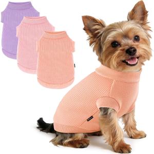 3 Pack Dog Shirt for Small Supplies Functional Waffle Dog Clothes Warm Soft Sweatshirt Outfit for Dogs Cats Pet Apparel, S (Back: 11.8",Chest: 15.7", 5.5-10Ibs)