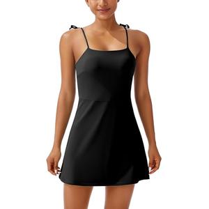 JOYSPELS Athletic Tennis Dresses for Women Wrap Skort Dress Workout Summer Spring Golf Romper Active Outfits Black Size XL
