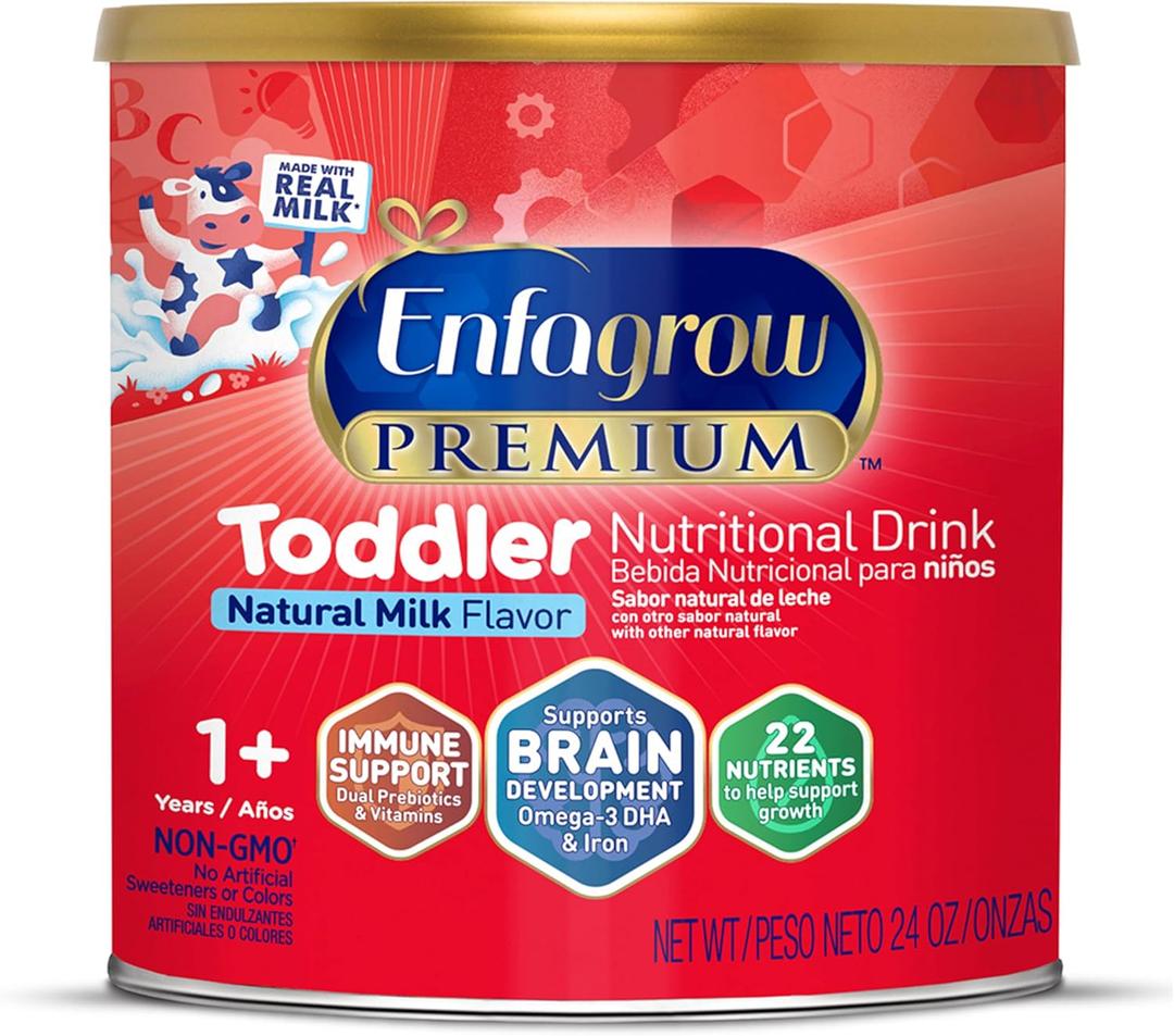 Enfagrow PREMIUM Toddler Nutritional Drink, Made with Real Milk, Brain-Building Omega-3 DHA, Nutrients and Prebiotics for Growth & Immune Support, Non-GMO, Toddler Milk Powder, 24 Oz Can, Best By Nov. 1, 2026