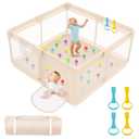 Playpen for Babies and Toddlers 50x50 inch - Baby Gate Playyard with Soft Breathable Mesh Cover - Indoor and Outdoor Baby Play Pen - Portable Playpen for Babies (Apricot)